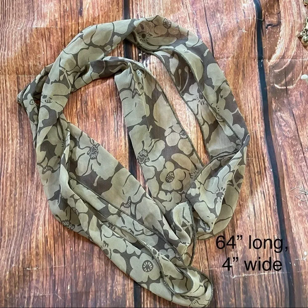 tie belts/slim scarves beige brown and black patterned